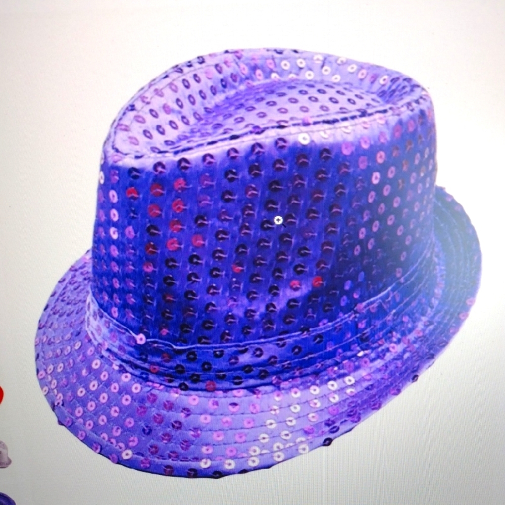 Deep Purple Sequin Fedora Hat New Year's, Party Hat, Adult Size  58 = 7 1/4